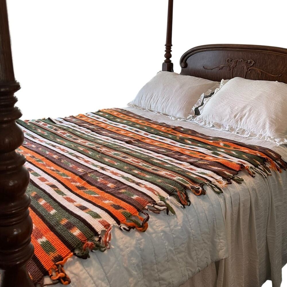 VTG Striped Crochet Granny Throw Lap Blanket in Earth Tones 62 X 58 - Picture 7 of 7